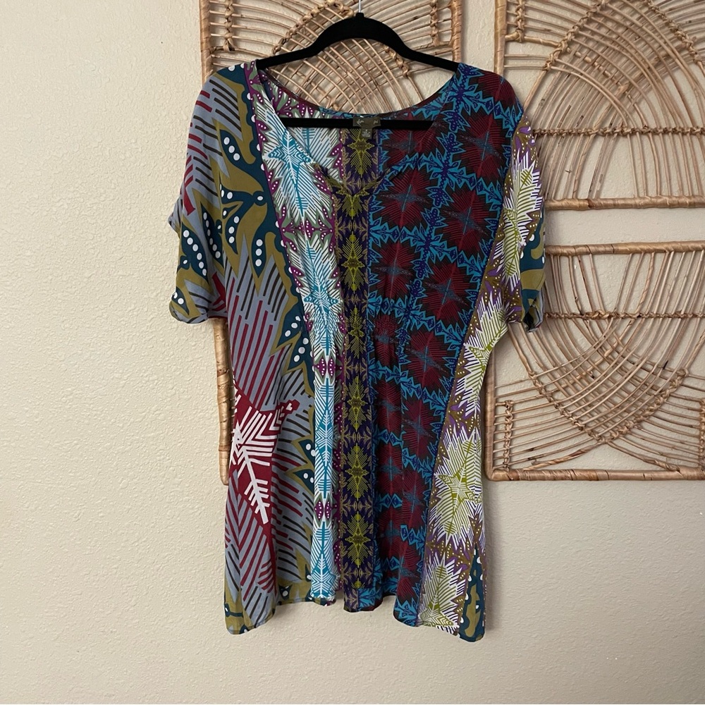 Fei Anthropologie Silk Boho Tunic Top Blouse‎ Colorful Artsy Women's Sz S B45